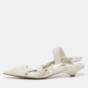 Bottega Veneta White Leather Point Toe Kitten Slingback Pumps Size 41, Pumps - Luxury Closet catalog
