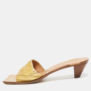 Bottega Veneta Gold Pleated Leather Slide Sandals Size 38.5, Sandals - Luxury Closet catalog