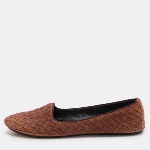Bottega Veneta Brown Suede Intrecciato Flats Size 38, Flats - Luxury Closet catalog
