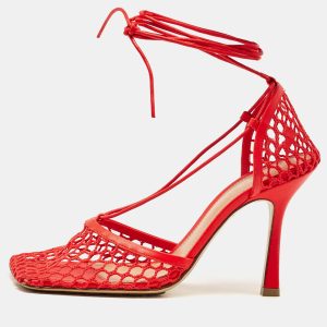 Bottega Veneta Coral Red Mesh and Leather Stretch Wrap Pumps Size 38, Pumps - Luxury Closet catalog