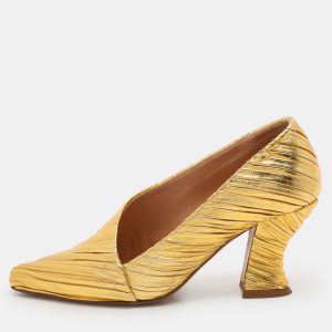 Bottega Veneta Gold Lame Leather Folded Pumps Size 36.5, Pumps - Luxury Closet catalog