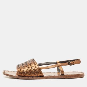 Bottega Veneta Bronze Intrecciato Leather Calvados Flat Sandals Size 40, Sandals - Luxury Closet catalog
