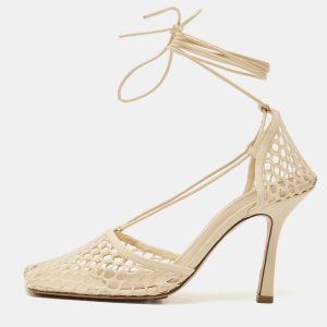 Bottega Veneta Cream Leather and Mesh Stretch Ankle Strap Sandals Size 39, Sandals - Luxury Closet catalog