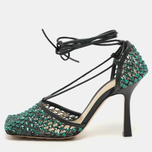 Bottega Veneta Green Leather and Mesh Stretch Embellished Ankle Wrap Sandals Size 37, Sandals - Luxury Closet catalog