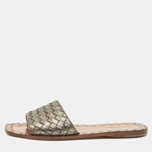 Bottega Veneta Metallic Intrecciato Leather Ravello Flat Slides Size 36, Flats - Luxury Closet catalog