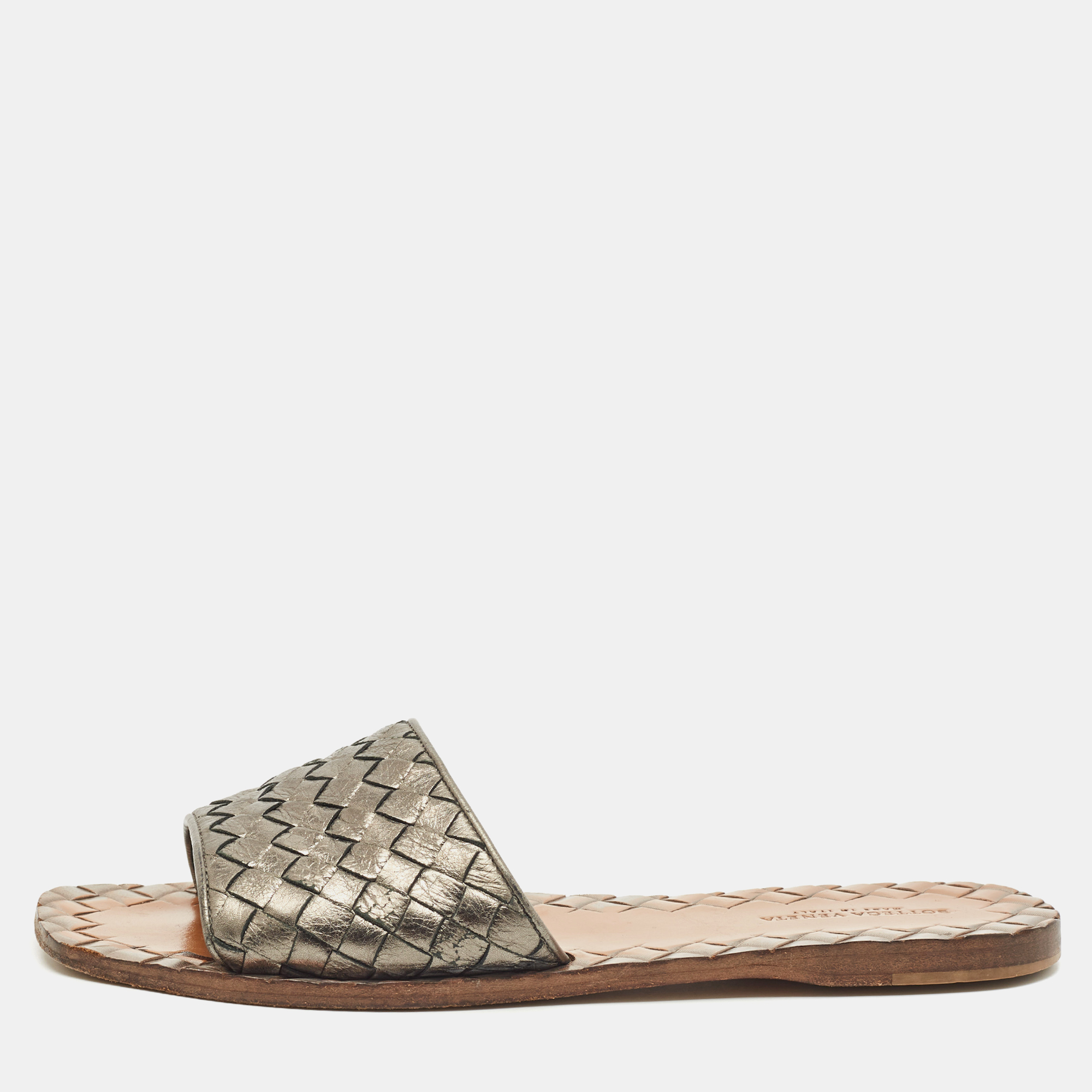 Bottega Veneta Metallic Intrecciato Leather Ravello Flat Slides Size 36, Flats - Luxury Closet catalog