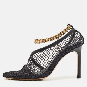 Bottega Veneta Black Mesh and Leather Chunky Chain Ankle Strap Pumps Size 38, Pumps - Luxury Closet catalog
