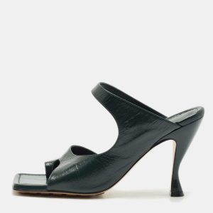Bottega Veneta Dark Green Leather Square Toe Slide Sandals Size 39, Sandals - Luxury Closet catalog