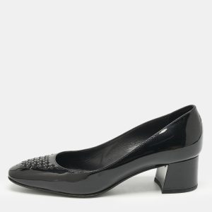 Bottega Veneta Black Intrecciato Patent Leather Block Heel Pumps Size 36.5, Pumps - Luxury Closet catalog