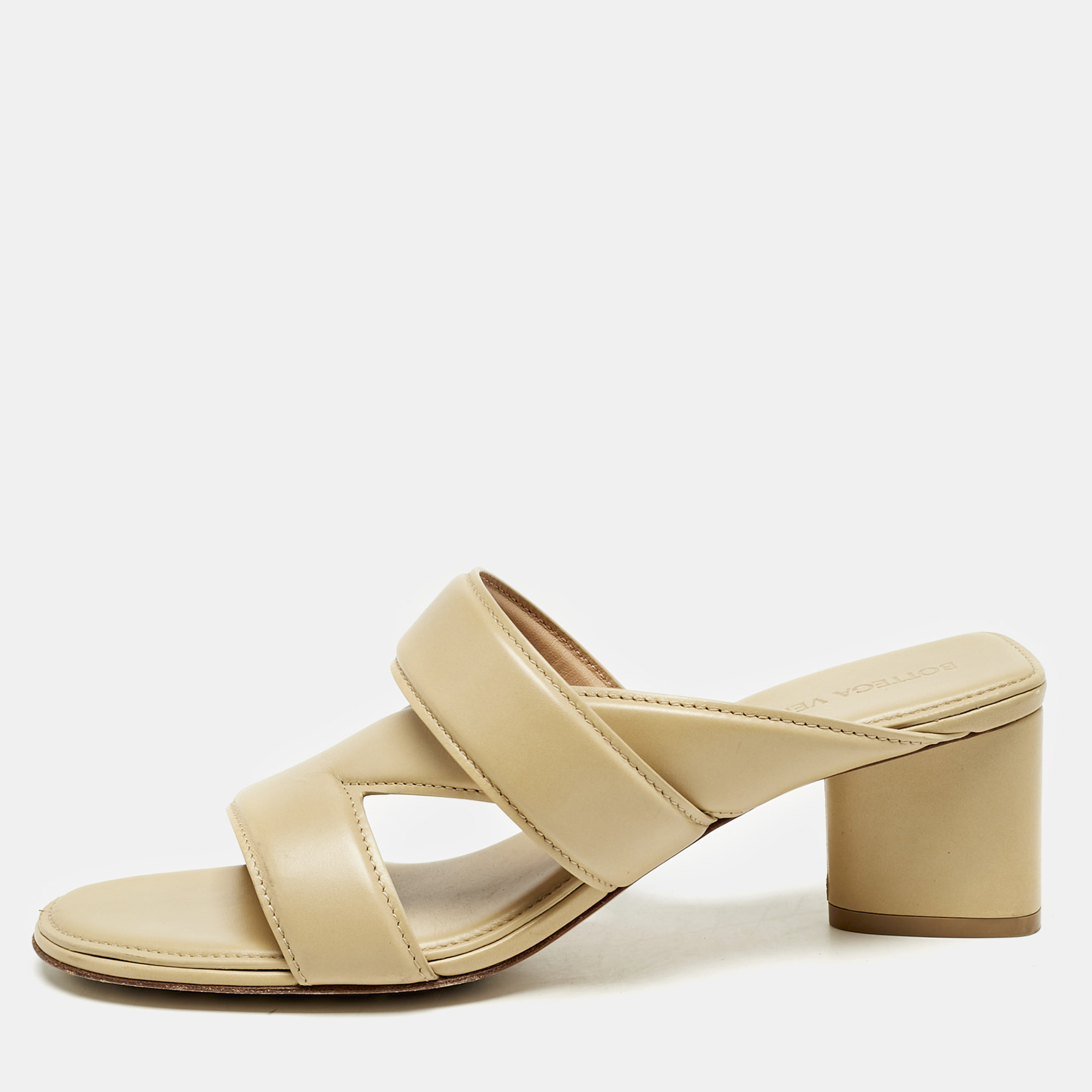 Bottega Veneta Beige Leather Strech Slide Sandals Size 37.5, Sandals - Luxury Closet catalog