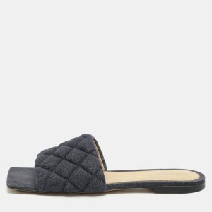 Bottega Veneta Navy Blue Quilted Denim Padded Slide Flats Size 38, Flats - Luxury Closet catalog