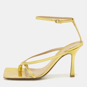 Bottega Veneta Gold Leather Stretch Ankle Strap Sandals Size 37.5, Sandals - Luxury Closet catalog