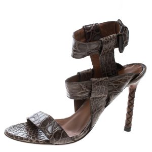 Bottega Veneta Brown Alligator Leather Ankle Strap Sandals Size 37.5, Sandals - Luxury Closet catalog