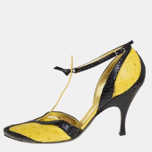 Bottega Veneta Yellow/Black  Ostrich And Python Ankle Strap Pumps Size 39, Pumps - Luxury Closet catalog