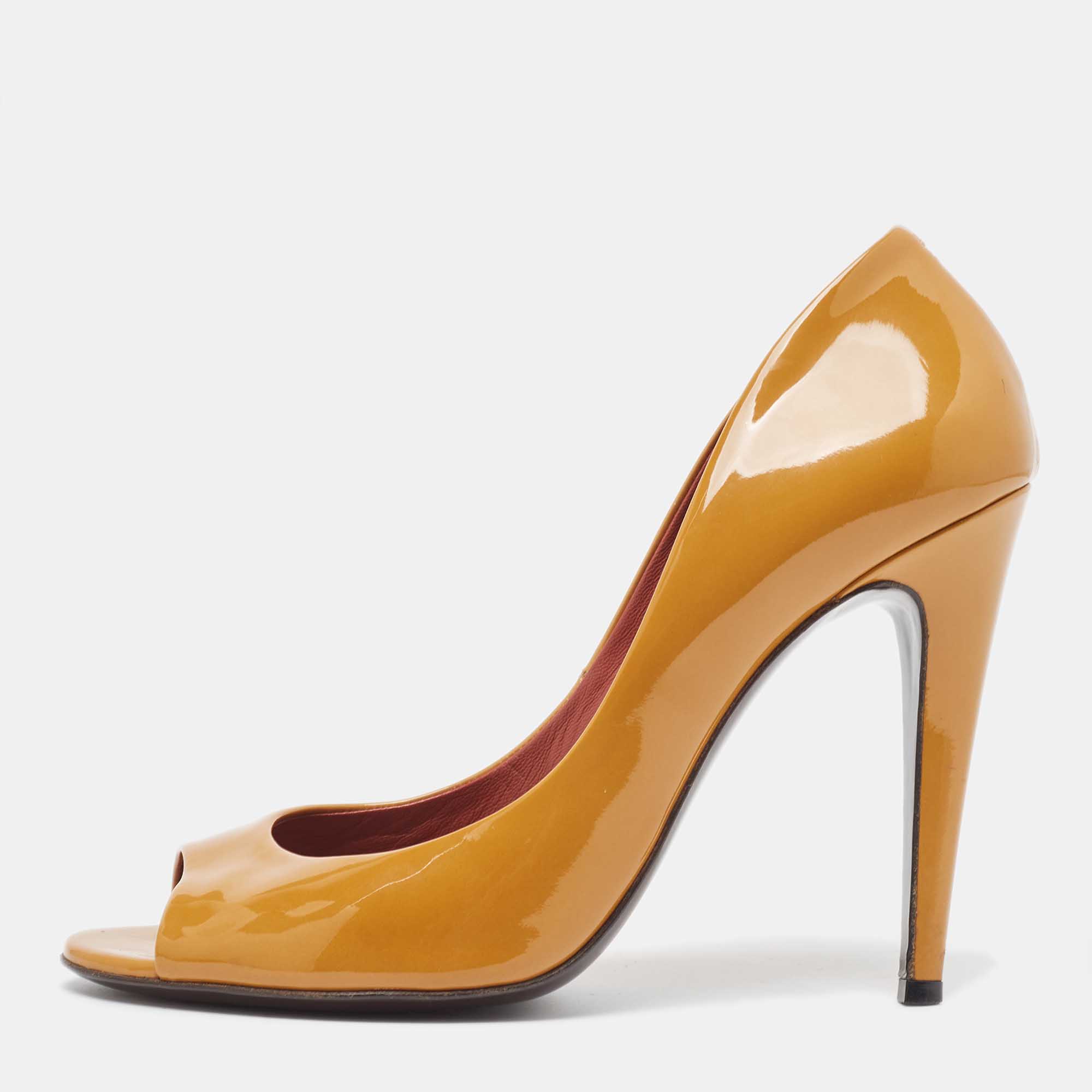 Bottega Veneta Brown Patent Leather Peep Toe Pumps Size 40, Pumps - Luxury Closet catalog