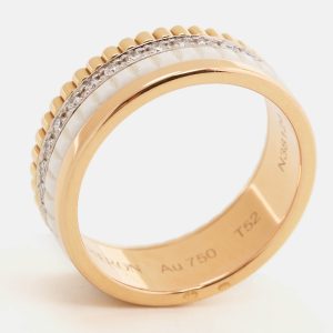 Boucheron Quatre Classique White Edition Diamonds Ceramic 18k Three Tone Gold Ring Size 52, Rings - Luxury Closet catalog