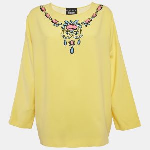 Boutique Moschino Yellow Printed Crepe Tunic M, Shirts & Tops - Luxury Closet catalog