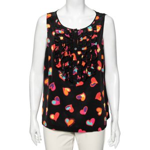 Boutique Moschino Black Heart Print Silk Top L, Shirts & Tops - Luxury Closet catalog