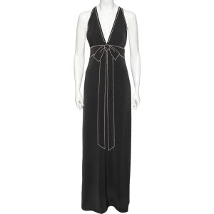 Boutique Moschino Black Crepe Plunging Neck Bow Embellished Detail Gown S, Dresses - Luxury Closet catalog