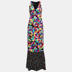 Boutique Moschino Black Multicolor Floral Print Crepe Maxi Dress S, Dresses - Luxury Closet catalog