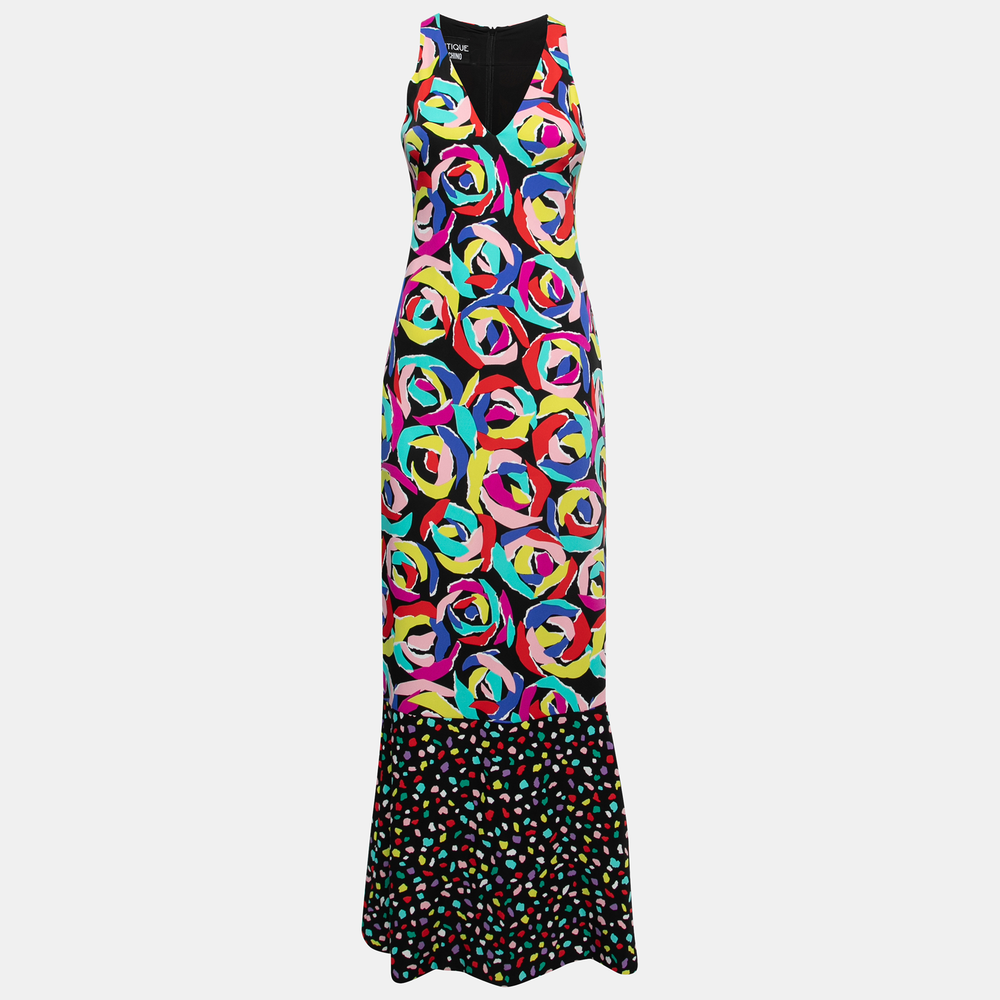 Boutique Moschino Black Multicolor Floral Print Crepe Maxi Dress S, Dresses - Luxury Closet catalog