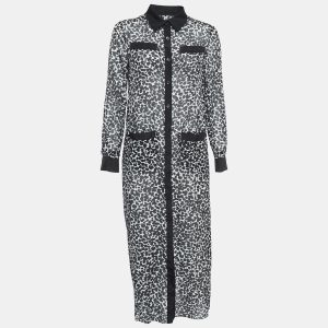 Boutique Moschino Black & White Printed Silk Blend Buttoned Front Midi Dress S, Dresses - Luxury Closet catalog