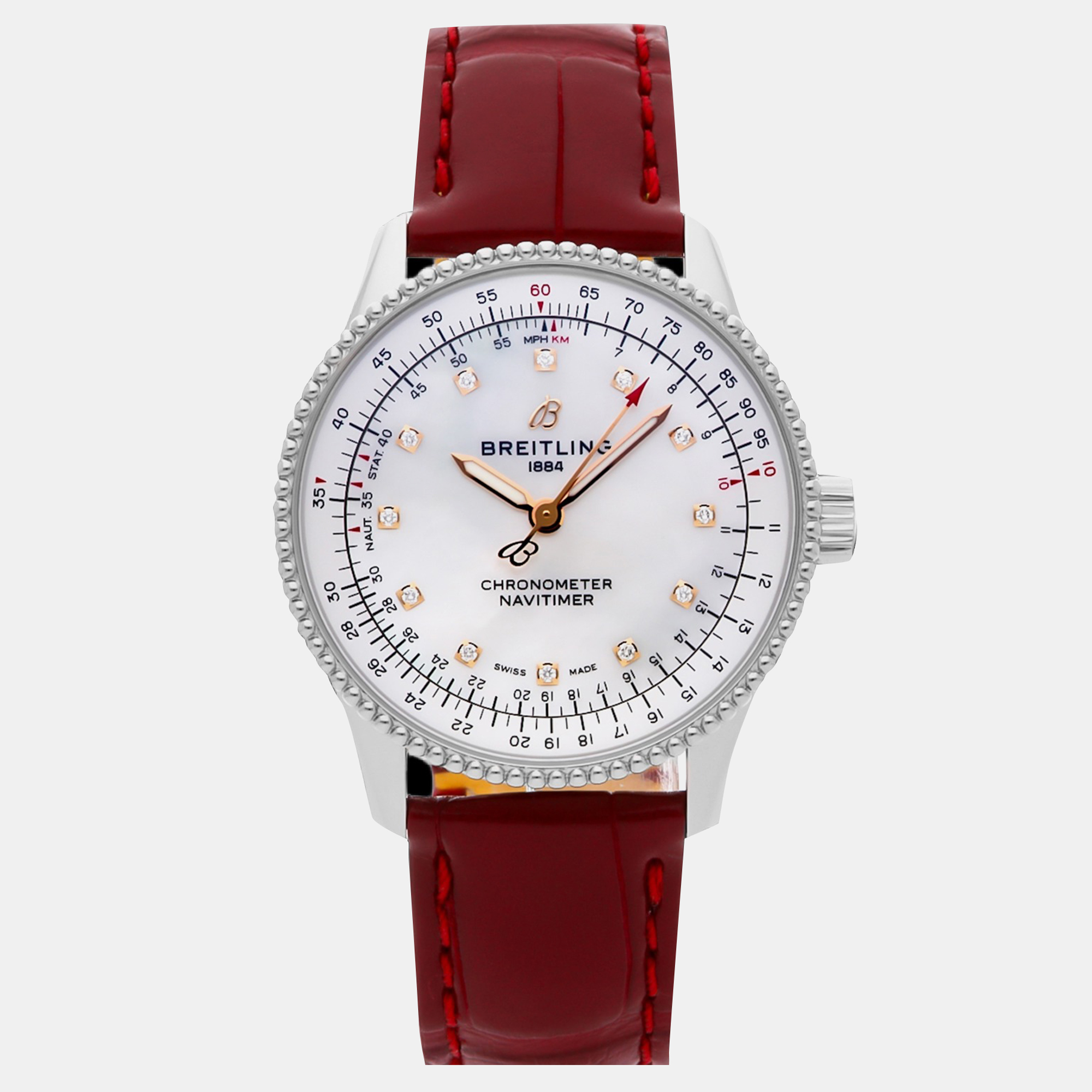 Pre-Owned Breitling Navitimer A17395211A1P6 Automatic White Stainless Steel Men's Wristwatch 35 mm, Watches - Luxury Closet catalog