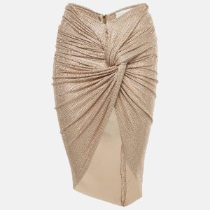 Bronx & Banco Rose Gold/Beige Studded Jersey Draped Mini Skirt XS, Skirts - Luxury Closet catalog