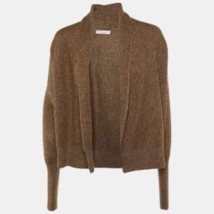 Brunello Cucinelli Grey/Metallic Wool Knit Open Front Cardigan S, Sweaters & Cardigans - Luxury Closet catalog