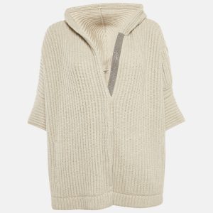 Brunello Cucinelli Grey Cashmere Rib Monile Hooded Cardigan S, Sweaters & Cardigans - Luxury Closet catalog