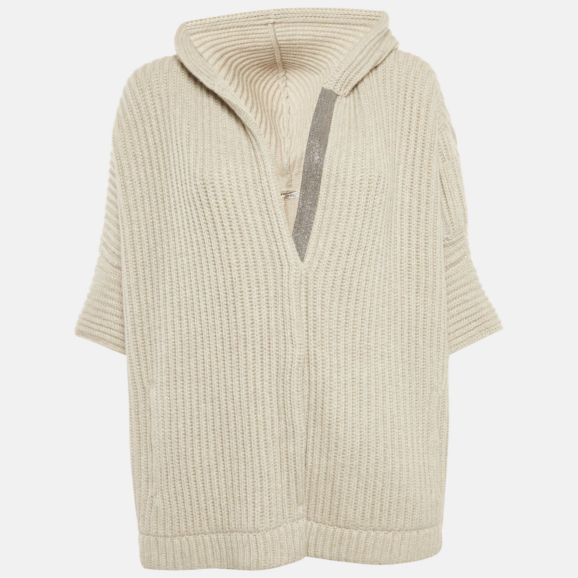 Brunello Cucinelli Grey Cashmere Rib Monile Hooded Cardigan S, Sweaters & Cardigans - Luxury Closet catalog
