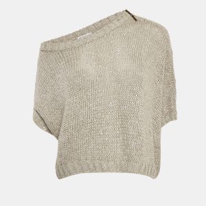 Brunello Cucinelli Grey Sequin Rib Knit Short Sleeve Sweater L, Sweaters & Cardigans - Luxury Closet catalog