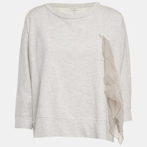 Brunello Cucinelli Grey Cotton Jersey Ruffled Monili Pocket Detail Sweatshirt XS, Sweaters & Cardigans - Luxury Closet catalog