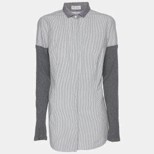 Brunello Cucinelli Grey/Off White Pin Stripe Cotton and Cashmere Long Sleeve Shirt M, Shirts & Tops - Luxury Closet catalog