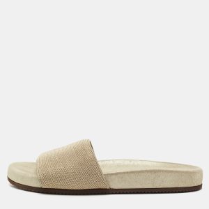Brunello Cucinelli Gold Metal and Suede Flat Slides Size 40, Sandals - Luxury Closet catalog
