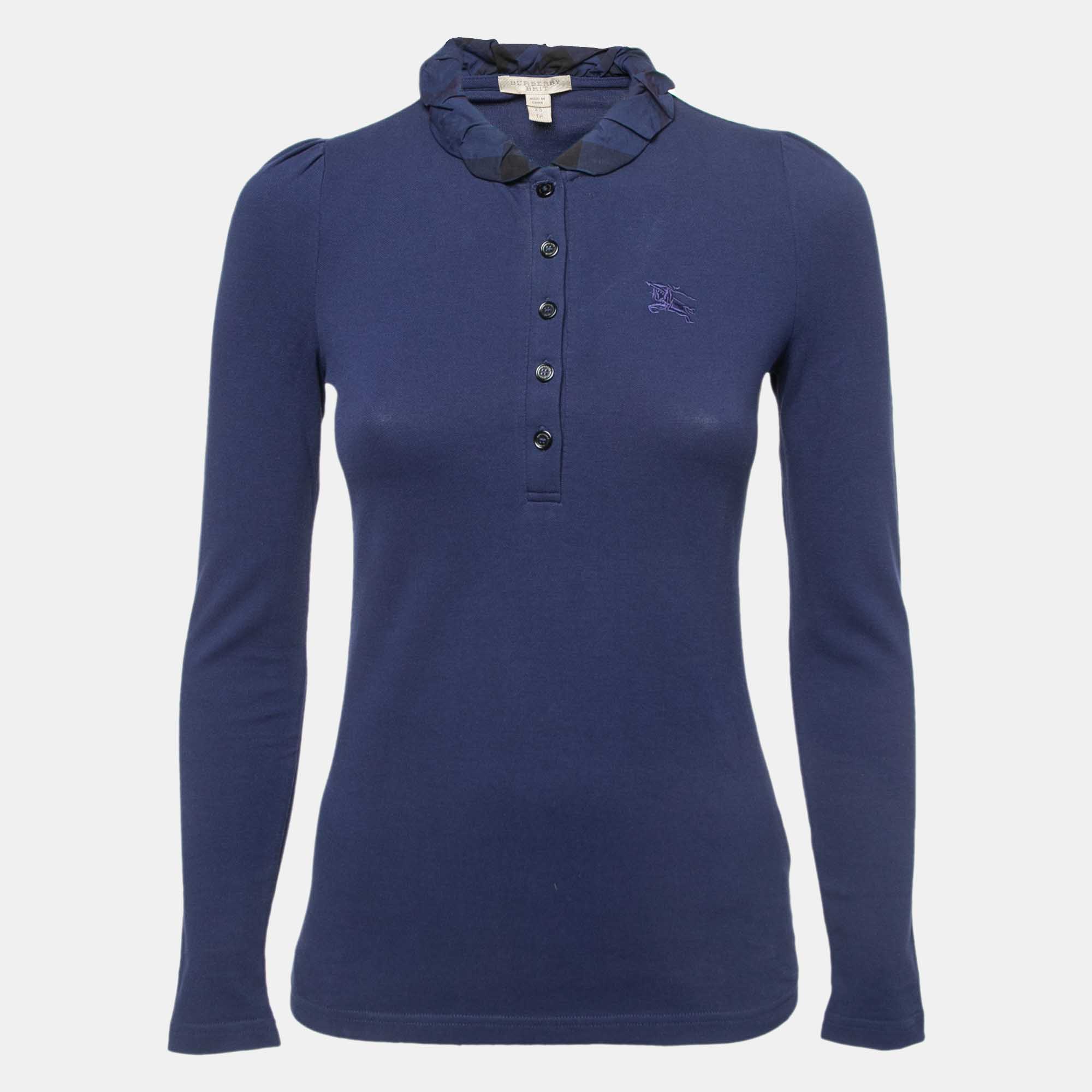 Burberry Brit Navy Blue Cotton Ruffled Collar Full Sleeve Polo T-Shirt XS, Shirts & Tops - Luxury Closet catalog