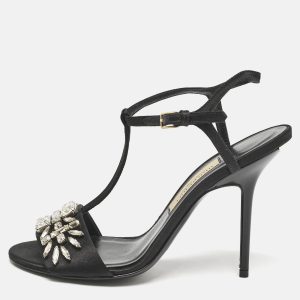 Burberry London Black Satin Pertfield Ankle Strap Sandals Size 38.5, Sandals - Luxury Closet catalog