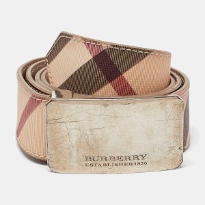 Burberry Beige Nova Check Coated Canvas Logo Plaque Belt 100CM, Belt Buckles - Luxury Closet catalog