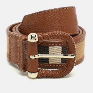 Burberry Beige/Brown Nova Check Canvas and Leather Buckle Belt 90CM, Belt Buckles - Luxury Closet catalog