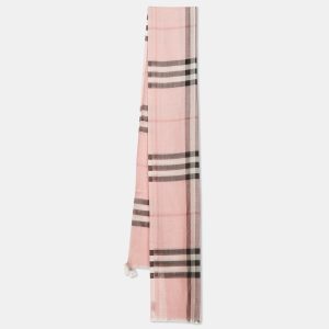 Burberry Ash Rose Pink Giant Check Gauze Wool and Silk Stole, Scarves & Shawls - Luxury Closet catalog