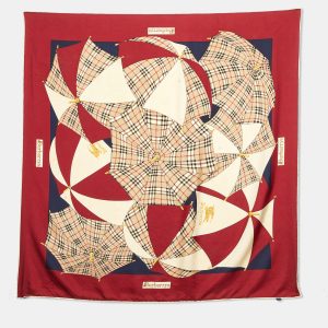 Burberrys' Vintage Burgundy Nova Check Umbrella Print Silk Scarf, Scarves & Shawls - Luxury Closet catalog