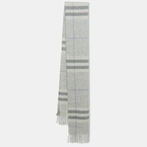 Burberry Grey Nova Check Cashmere Fringed Muffler, Scarves & Shawls - Luxury Closet catalog