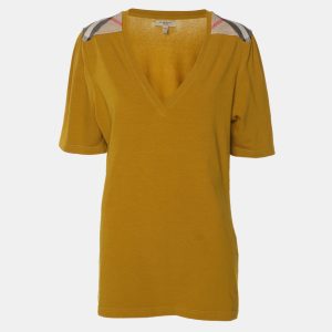 Burberry Yellow Cotton Blend Shoulder Patch V-Neck T-Shirt L, Shirts & Tops - Luxury Closet catalog