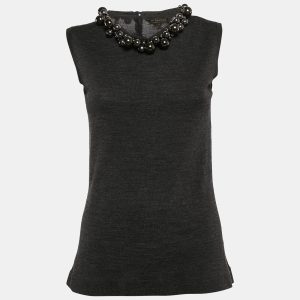 Burberry Prorsum Vintage Grey Embellished Wool Knit Sleeveless Top M, Shirts & Tops - Luxury Closet catalog