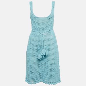 Burberry Blue Crochet Belted Sheer Tank Dress L, Dresses - Luxury Closet catalog