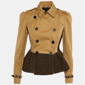 Burberry Prorsum Beige Cotton & Black Tweed Paneled Peplum Double Breasted Jacket M, Coats & Jackets - Luxury Closet catalog