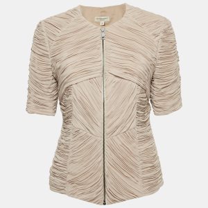 Burberry Beige Chiffon Plisse Short Sleeve Top M, Shirts & Tops - Luxury Closet catalog