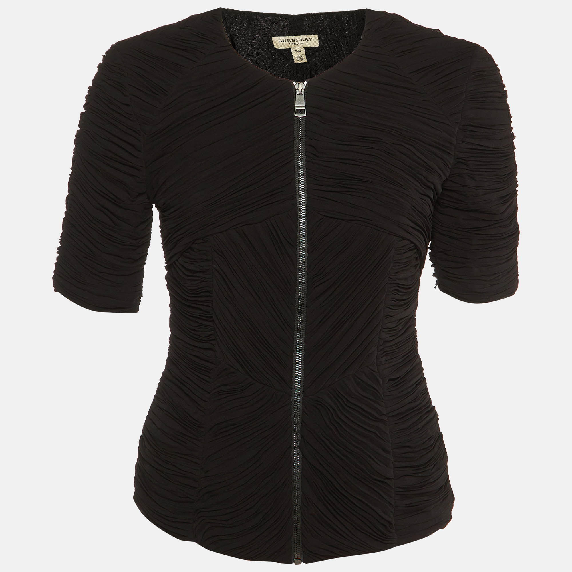 Burberry Black Crepe Plisse Zip Front Top S, Shirts & Tops - Luxury Closet catalog