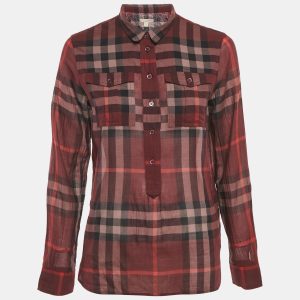 Burberry Burgundy Checks Cotton Half Placket Shirt S, Shirts & Tops - Luxury Closet catalog