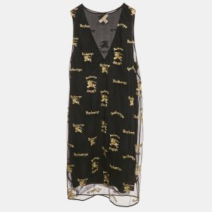 Burberry Black Logo Lurex Embroidery Sleeveless Short Dress S, Dresses - Luxury Closet catalog